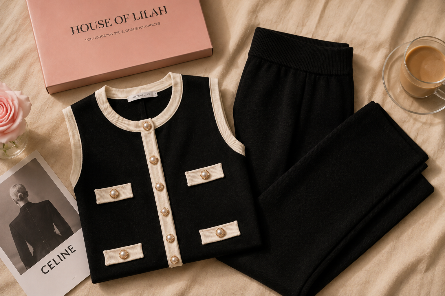 Lilah Original Pearl Trouser Set - Black
