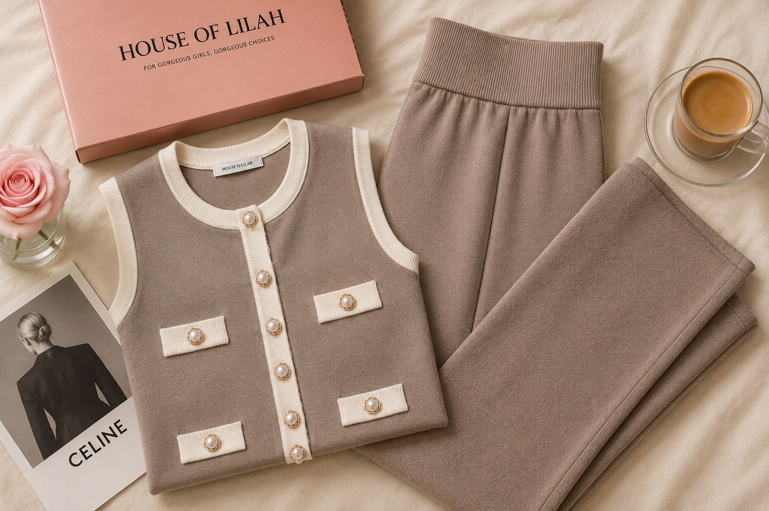 Lilah original pearl trouser set - Beige