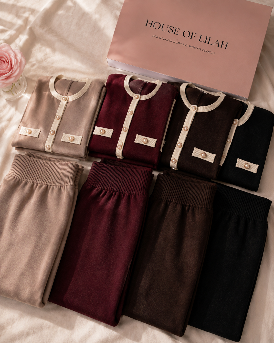 Lilah Original Pearl Trouser set - Burgundy